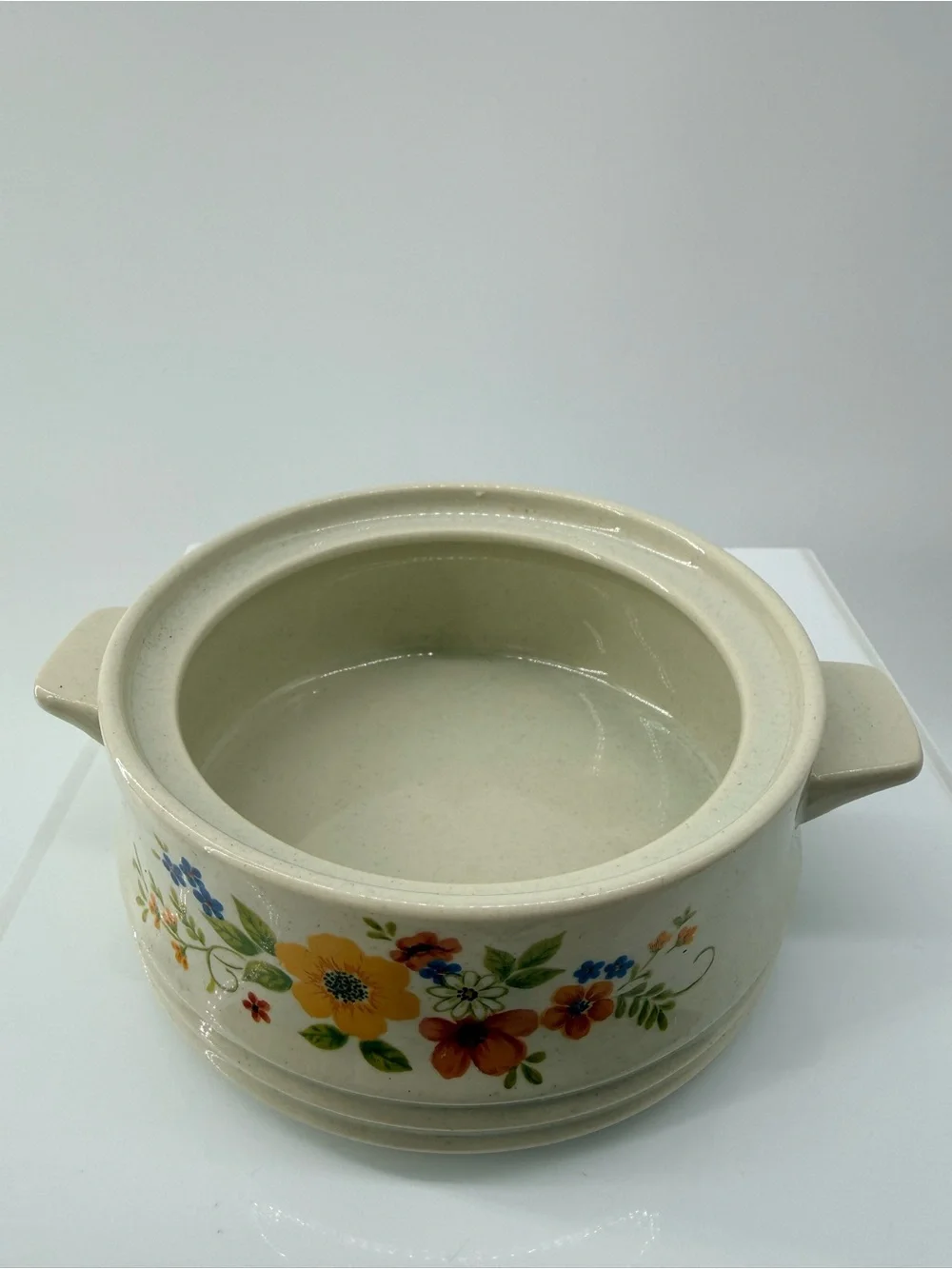Cream Floral Ceramic Casserole with Lid - Decorative Serveware
